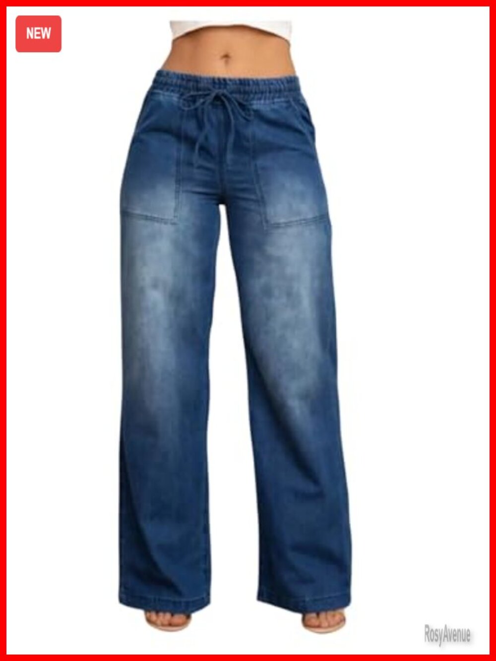 Drawstring Waist Baggy Jeans Low Rise Wide Leg Denim Pants